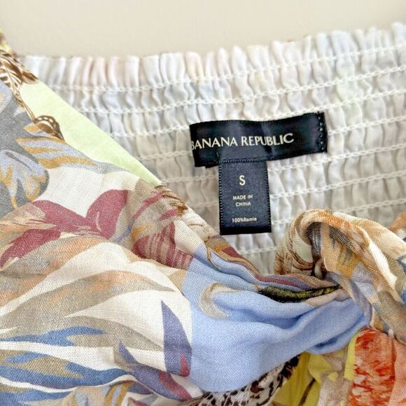 Banana Republic Floral Bird butterfly Multi Print Twist Front Top women Size S - Picture 6 of 13